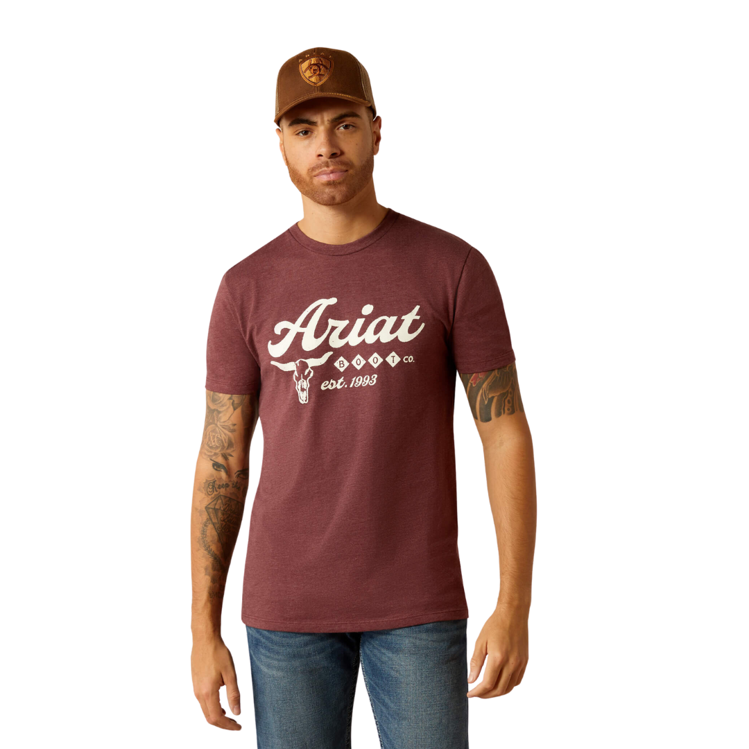 Ariat Men's Established Boot Co Maroon Heather Tee Shirt