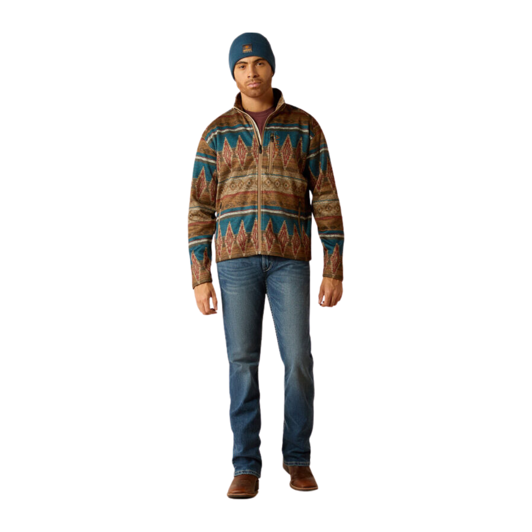 Ariat Men's Caldwell Full Zip Oxford Tan Southwest Print Sweater