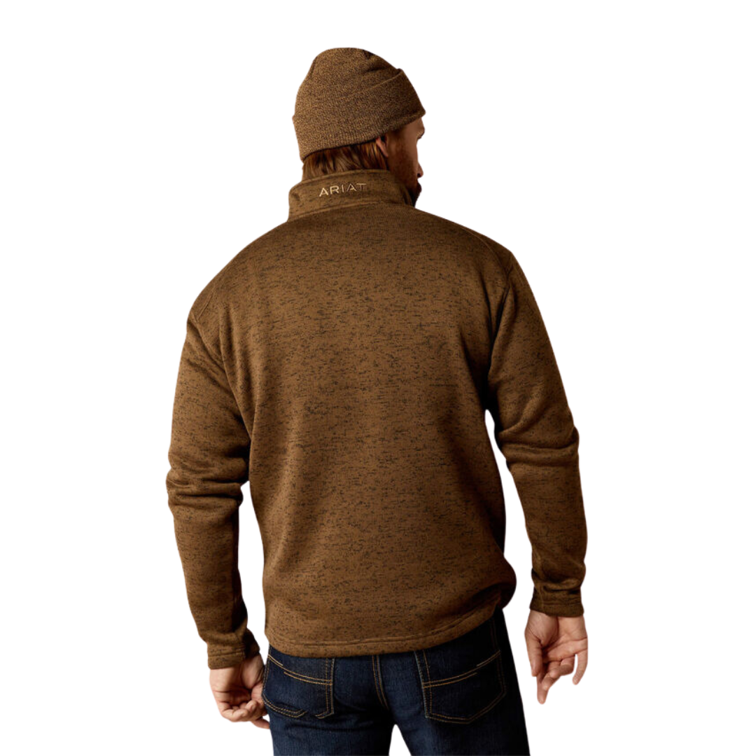 Ariat Men's Caldwell Logo 1/4 Zip Dark Brown Heather Sweater