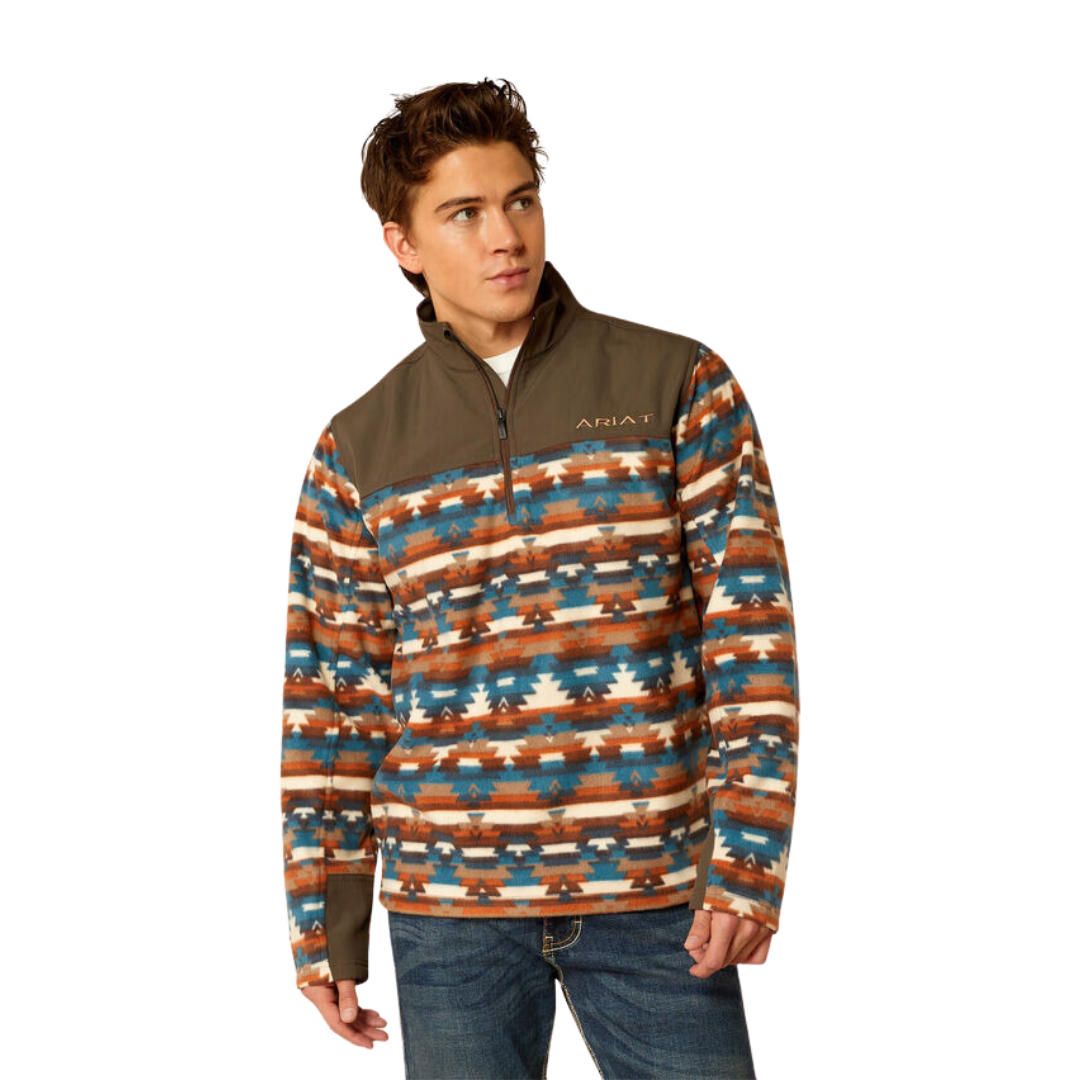 Ariat Men's Basis 2.0 1/4 Zip Turquoise Serape Sweatshirt