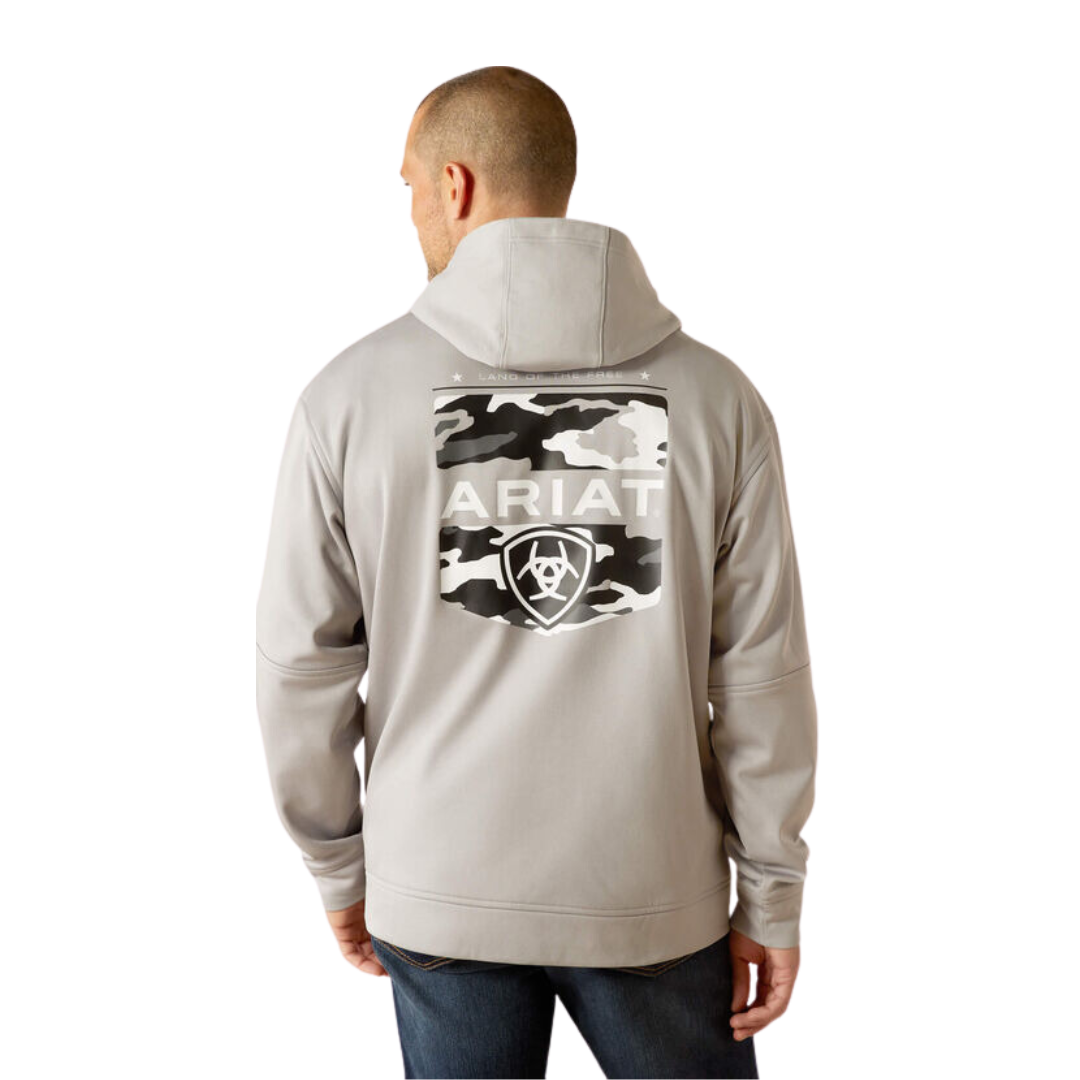 Ariat Men's Tek Fleece 2.0 Camo Pocket Grey Hearther Hoodie