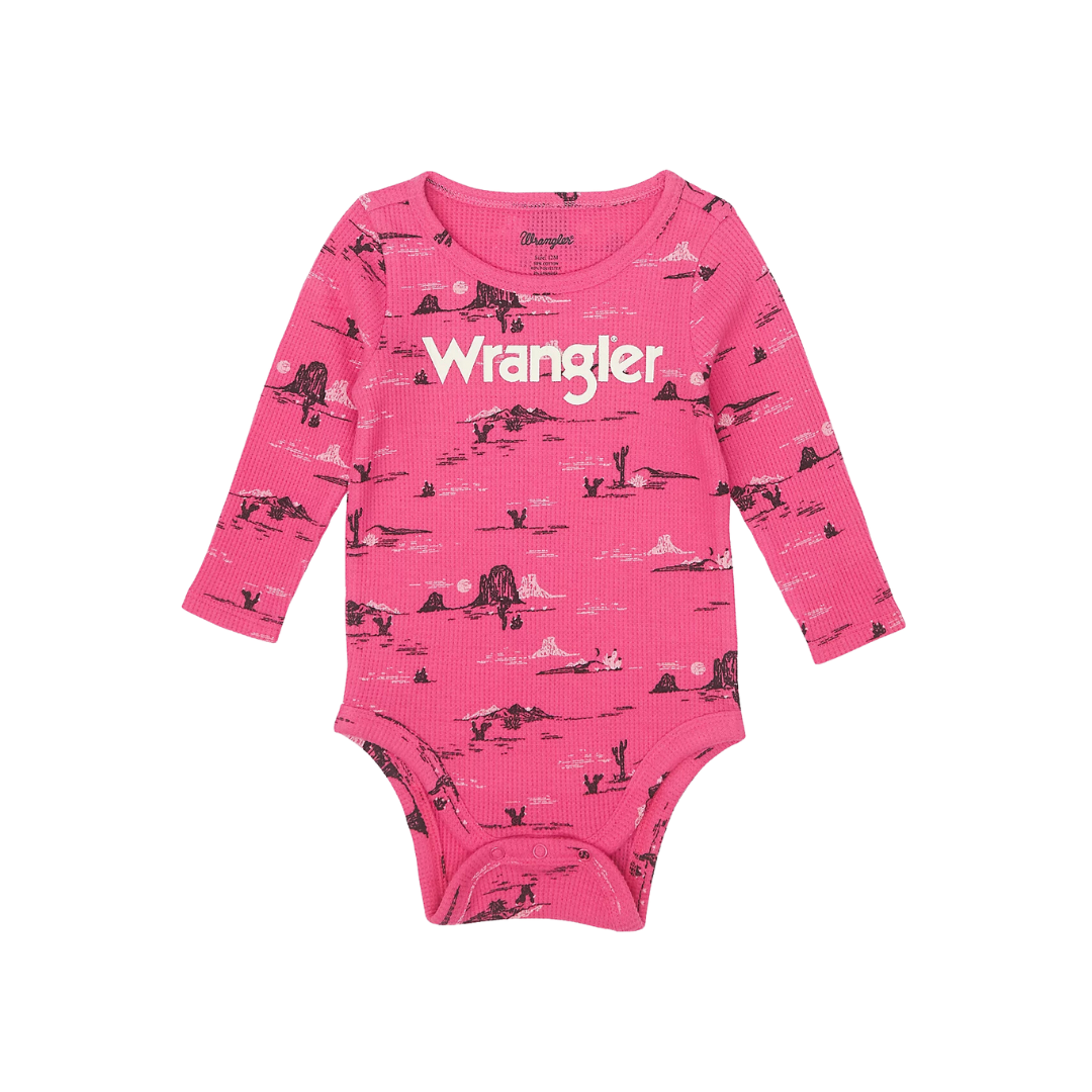 Wrangler Infant Girl's Logo Waffle Textured Pink Bodysuit