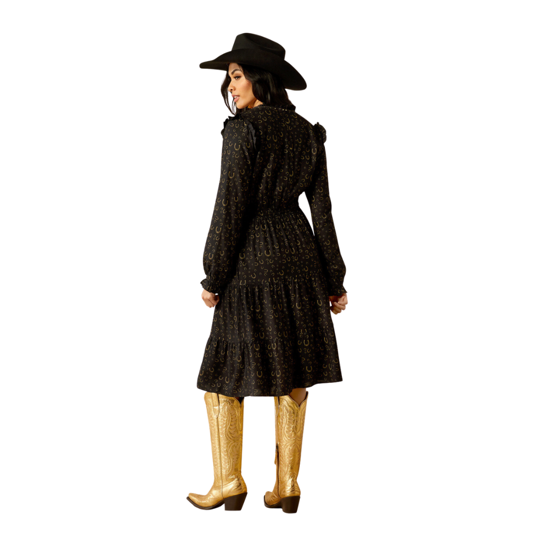 Ariat Women's Blinged Out Golden Horseshoes Print Dress