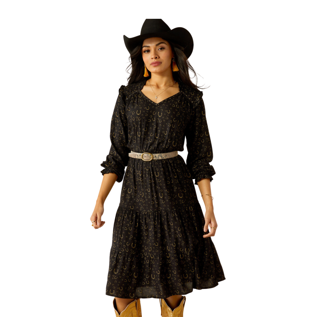 Ariat Women's Blinged Out Golden Horseshoes Print Dress