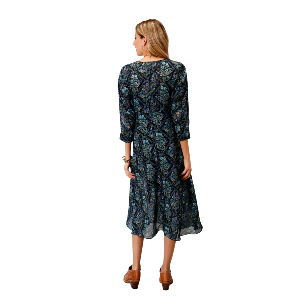 Roper Women's Western Floral Diamonds Blue Dress