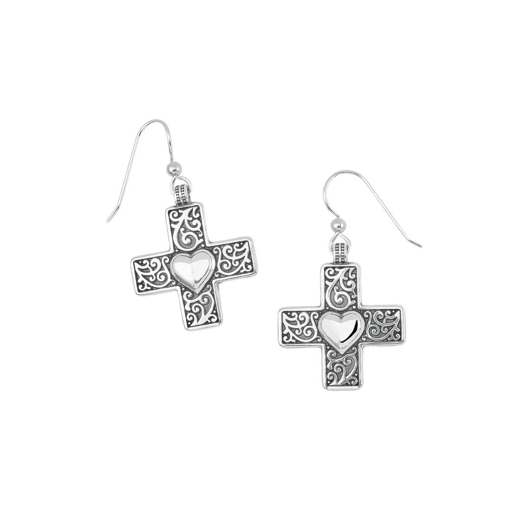 Brighton Women's Carlotta Heart Cross French Grey Earrings