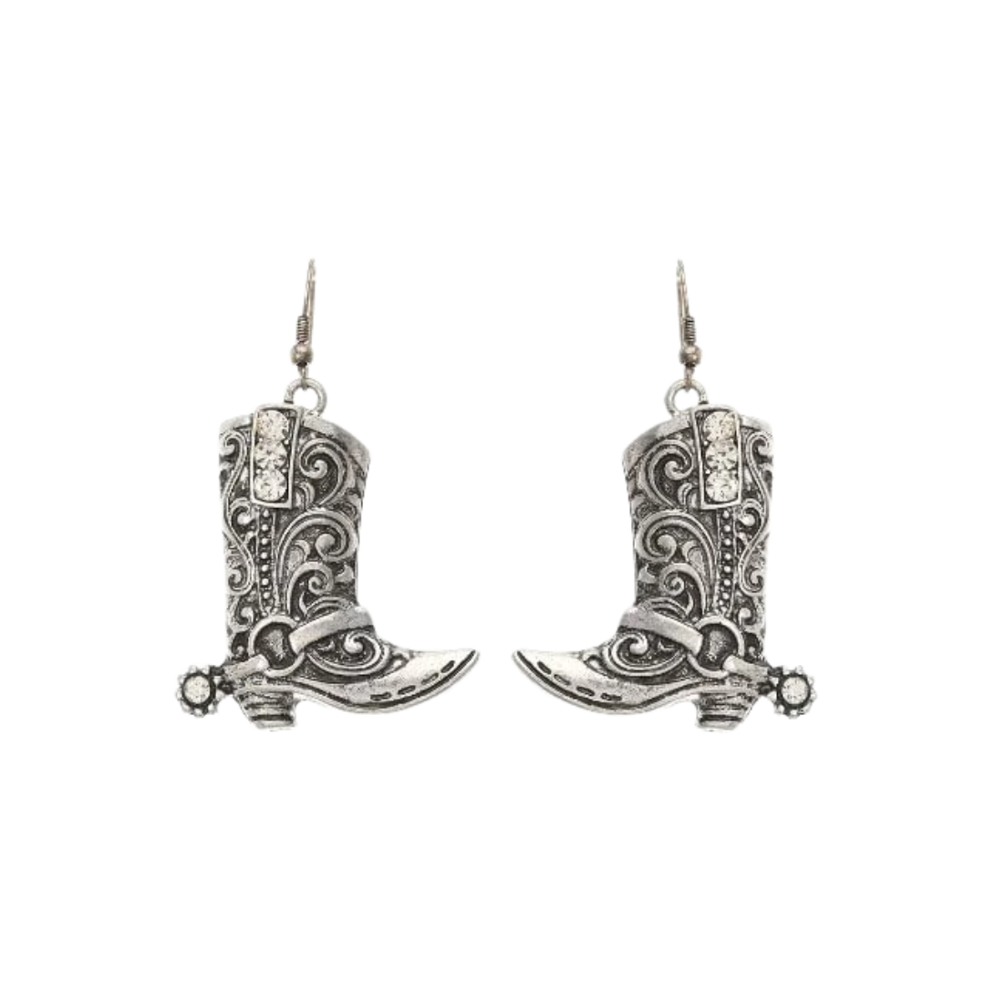 Blazin Roxx Women's Cowboy Boot Drop Silver Earrings