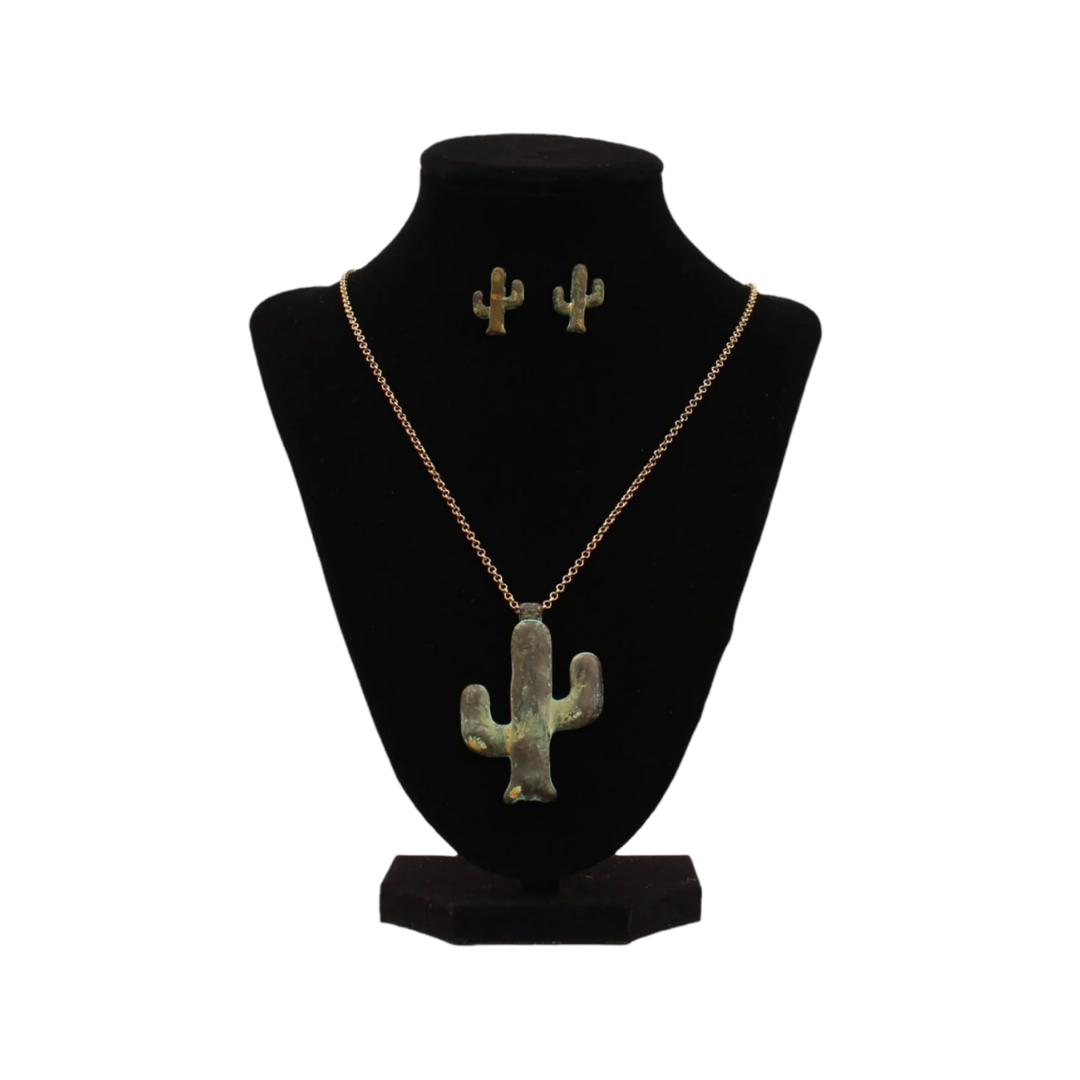 M&F Women's Vintage Patina Cactus Multicolor Earring Necklace Set