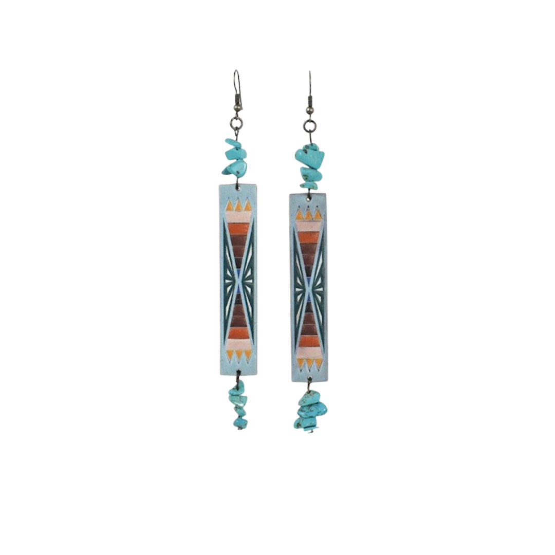 Justin Women's Leather Aztec Pattern Turquoise Earrings