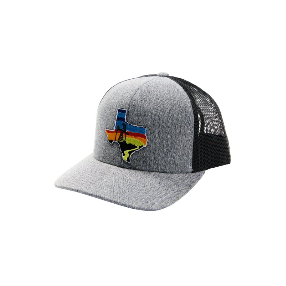 Oil Field Hats Men's Texas Oil Sunset Patch Solid Grey Cap