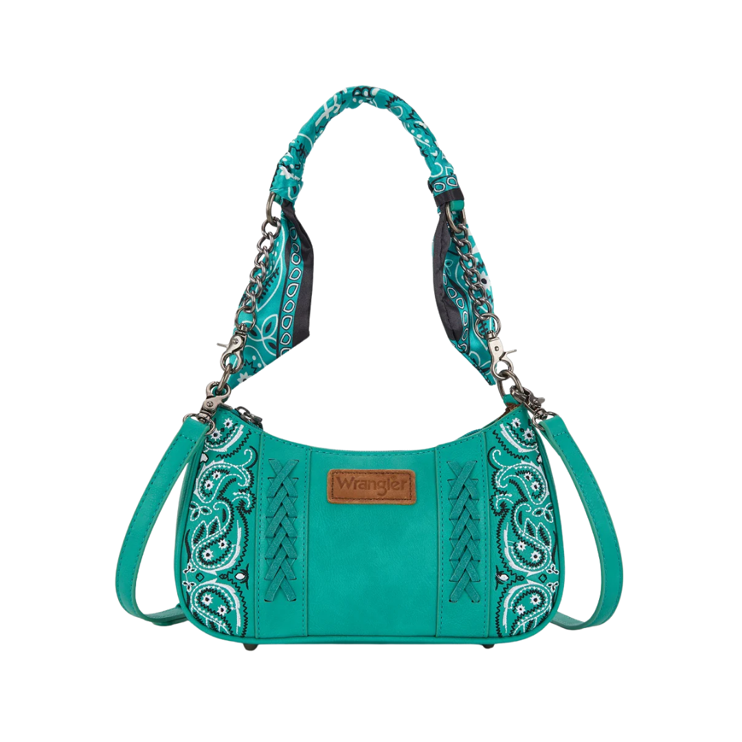 Wrangler Women's Braided Paisley Bandana Turquoise Shoulder Bag