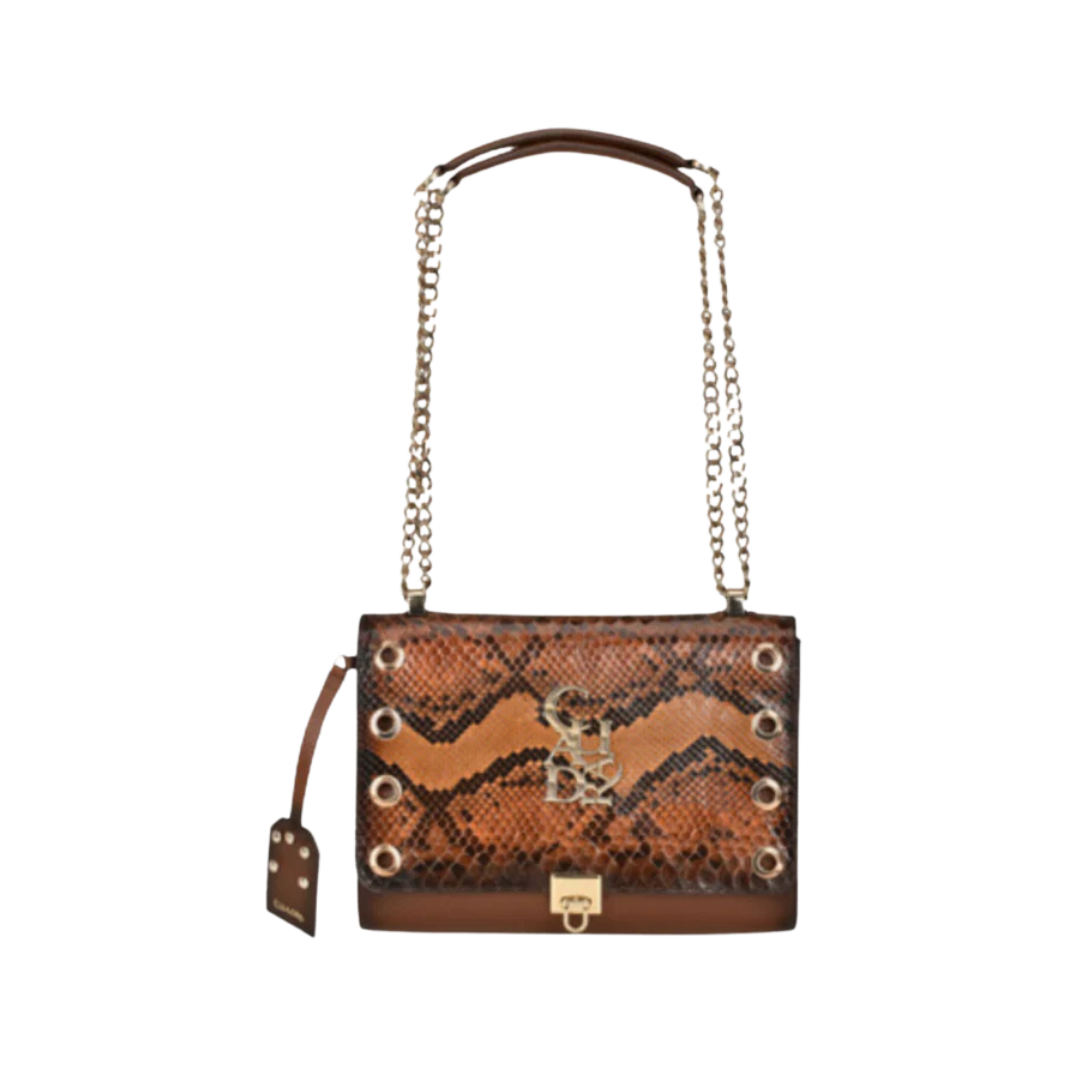 Cuadra Women's Honey Python Cowhide Brown Handbag