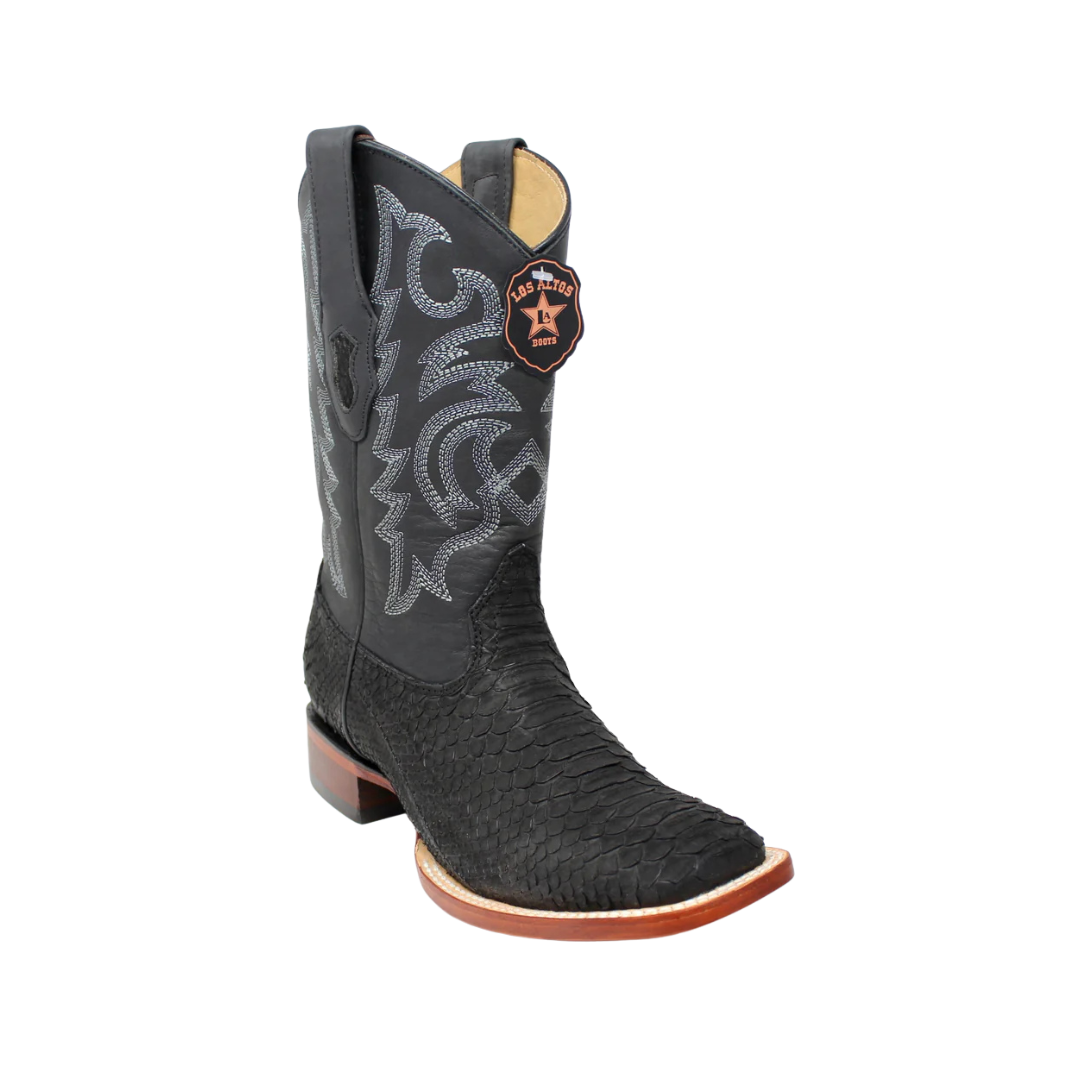Los Altos Men's Python Square Toe Cowboy Black Boots