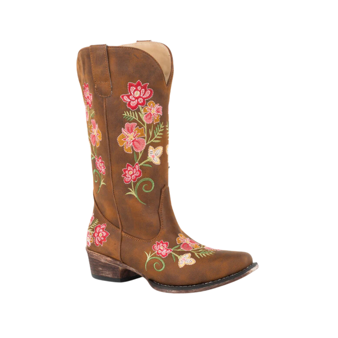 Roper Footwear Women's Vintage Leather All Over Floral Brown Boots