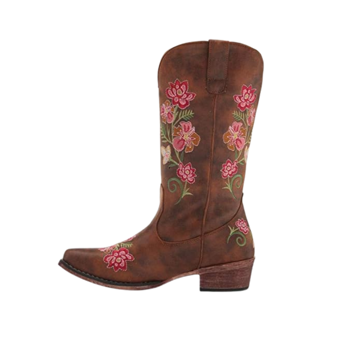 Roper Footwear Women's Vintage Leather All Over Floral Brown Boots