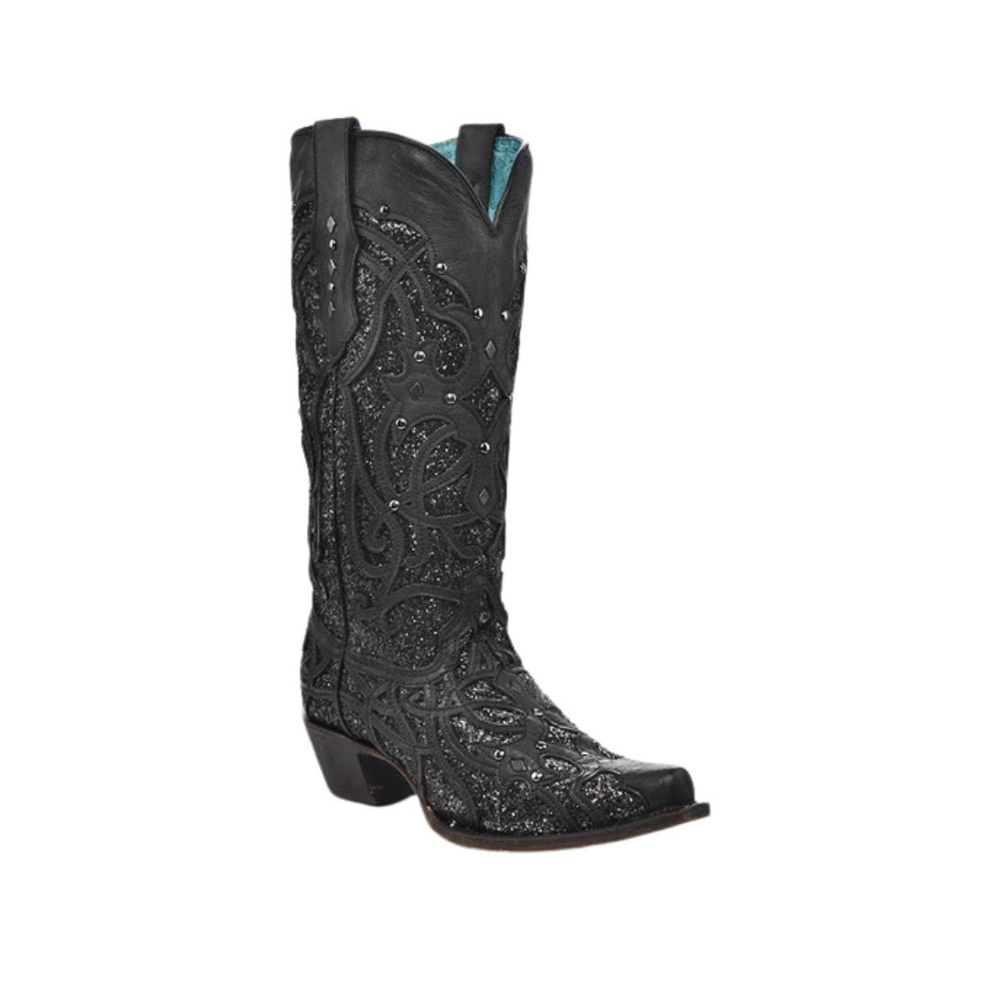 Corral Women's Glittered Inlay Square Toe Cowboy Black Boots