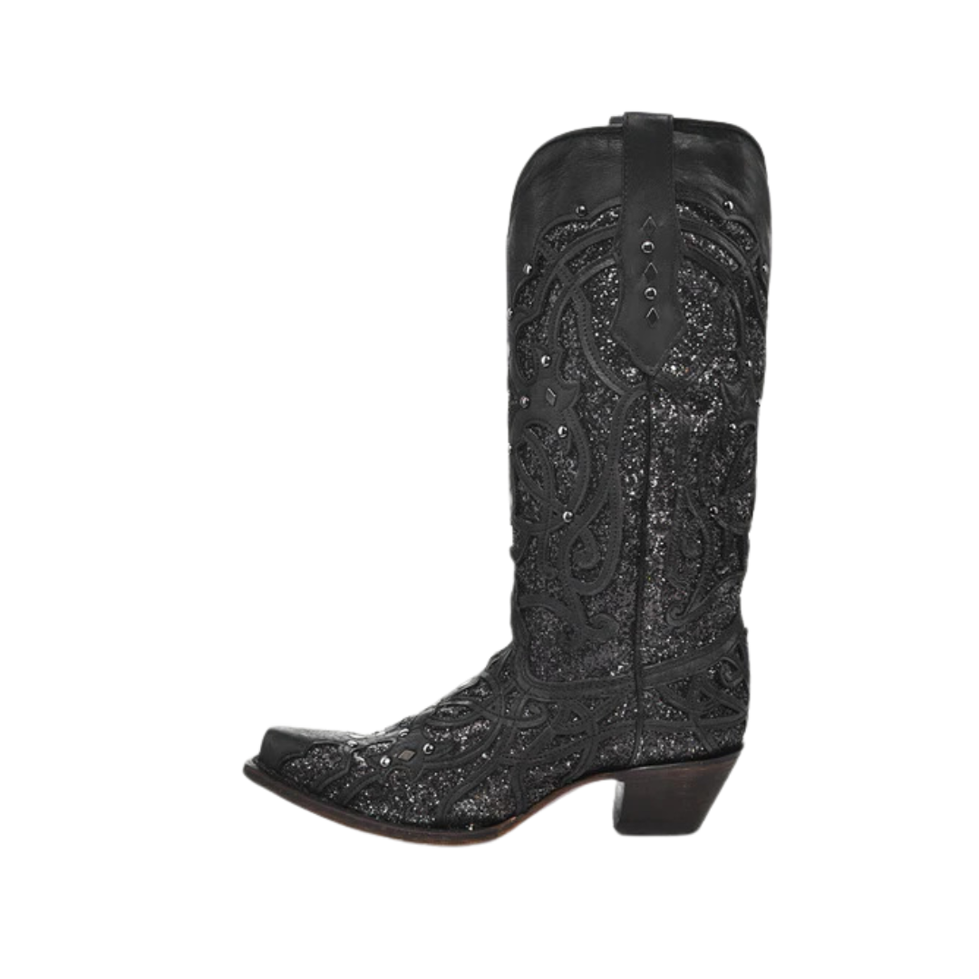 Corral Women's Glittered Inlay Square Toe Cowboy Black Boots
