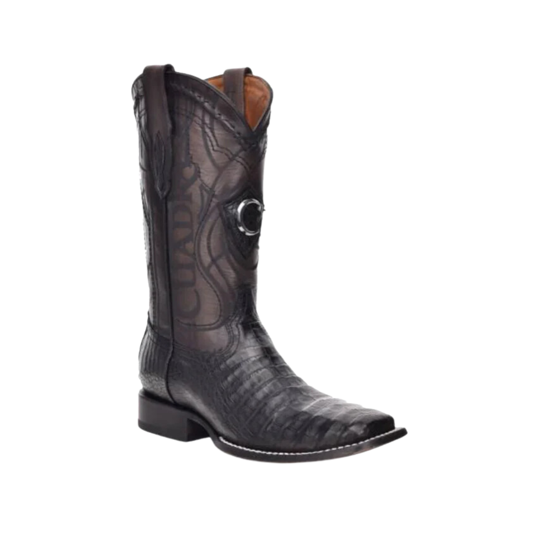 Cuadra Men's Caiman Belly Wide Square Toe Cowboy Black Boots