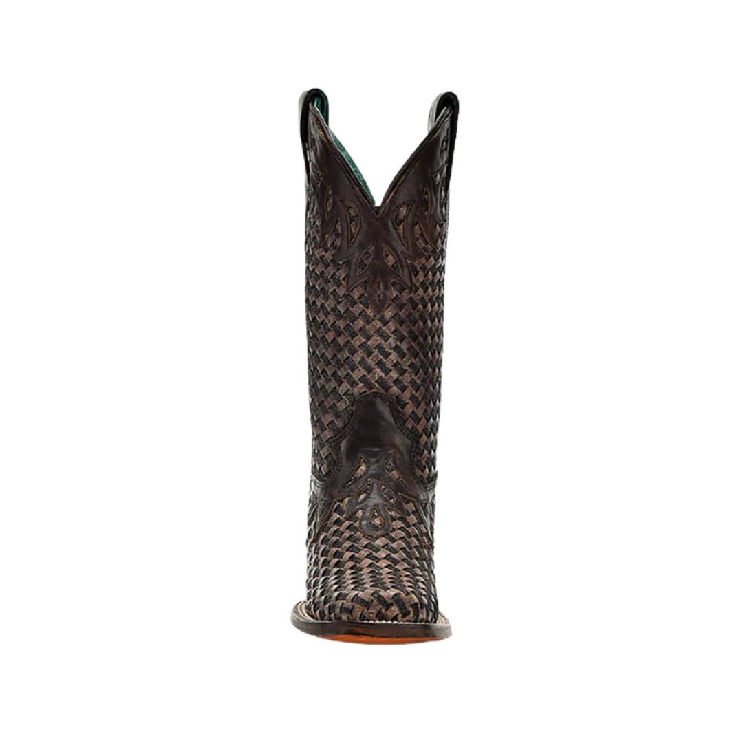 Corral Women's Cowboy Glitter Woven Overlay Square Toe Chocolate Boot