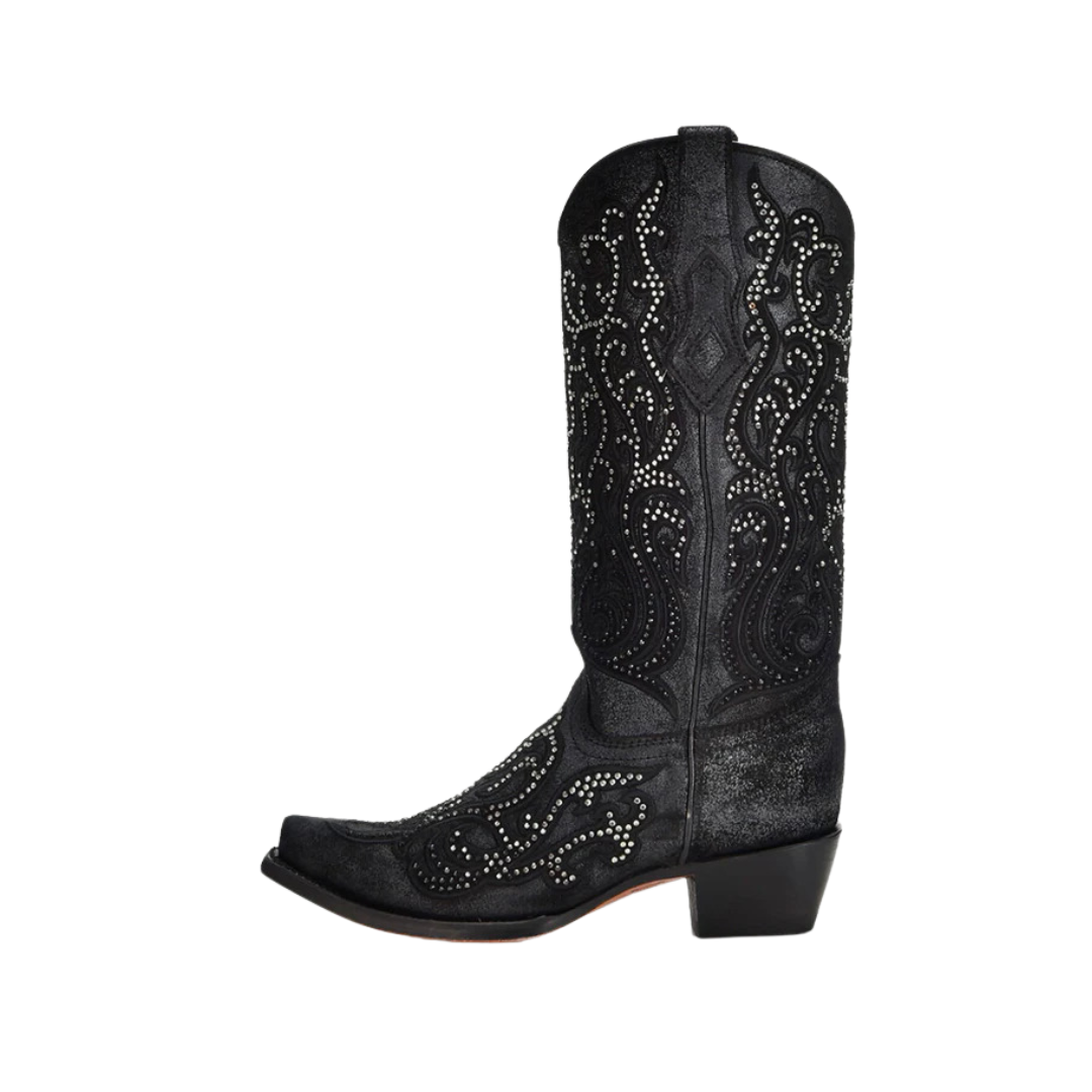 Corral Women's Cowboy Overlay Crystals Tall Top Black Boot