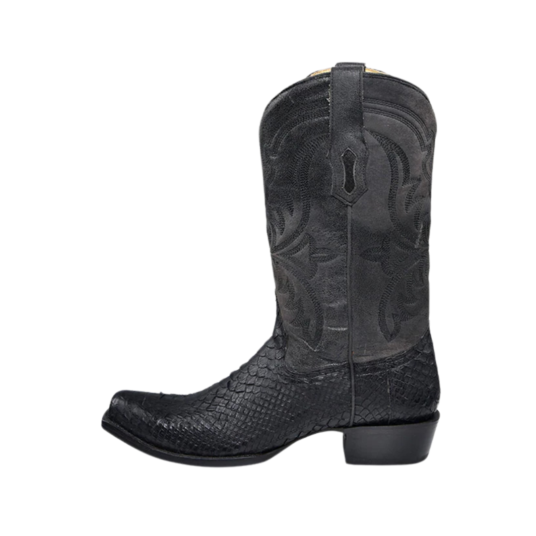 Corral Men's Cowboy Embroidery Genuine Python Narrow Black Boots