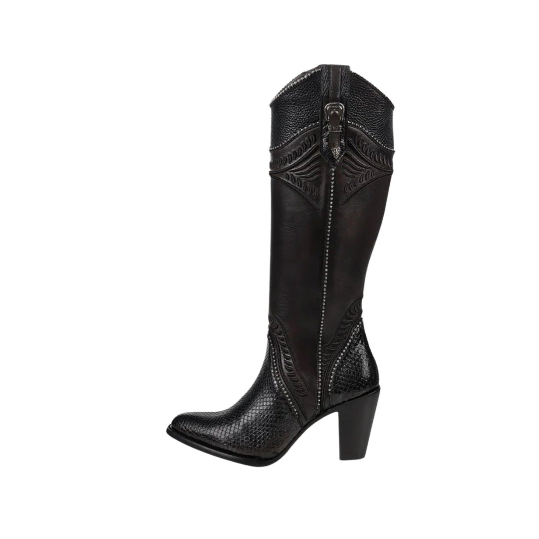 Cuadra Women's Python Studs Zipper Round Black Boots