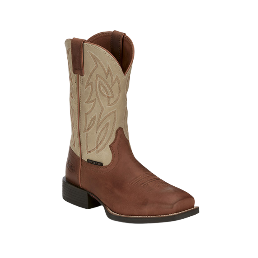 Justin Men's Steel Toe Work Bone Whisky Brown Boots