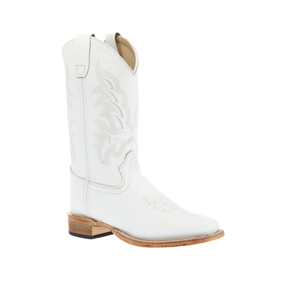 Old West Youth Unisex Square Leather All White Boots