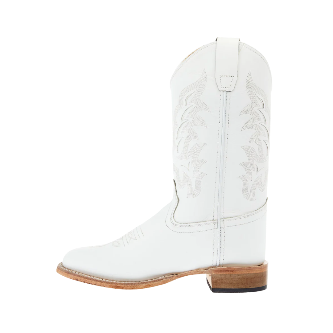 Old West Youth Unisex Square Leather All White Boots