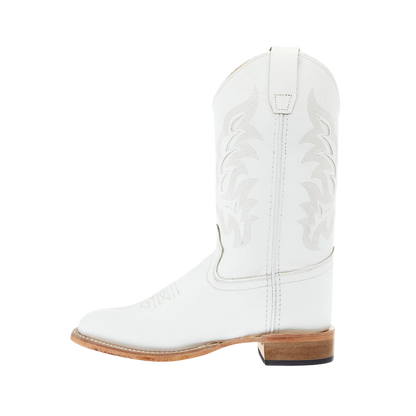 Old West Youth Unisex Square Leather All White Boots