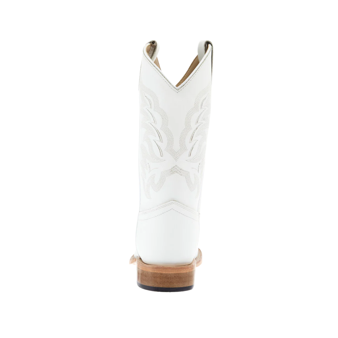Old West Youth Unisex Square Leather All White Boots
