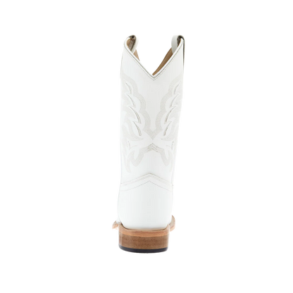 Old West Youth Unisex Square Leather All White Boots