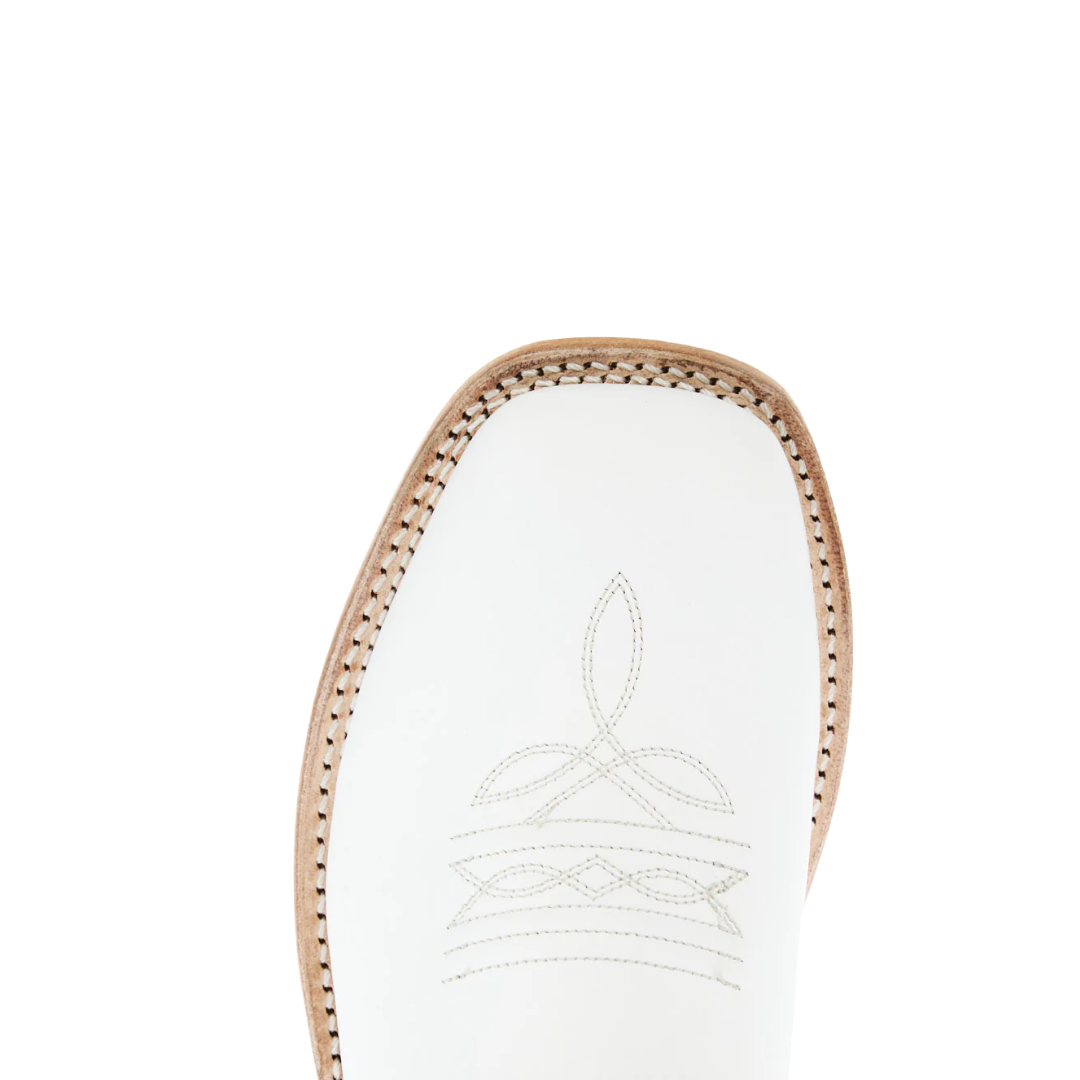 Old West Youth Unisex Square Leather All White Boots