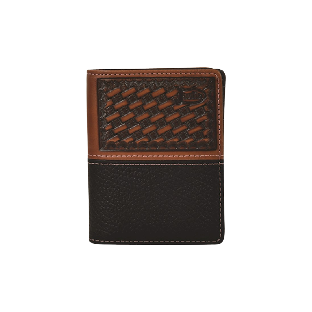 Justin Men's Pocket Card Case Basketweave Brown Wallet