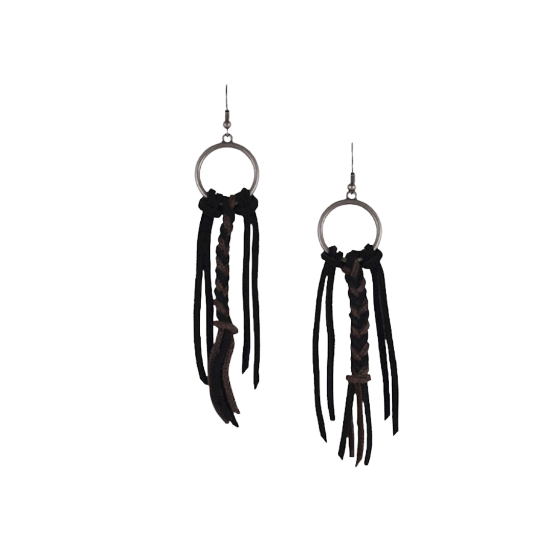 Justin Women's Suede Braid & Fringe Black Earrings