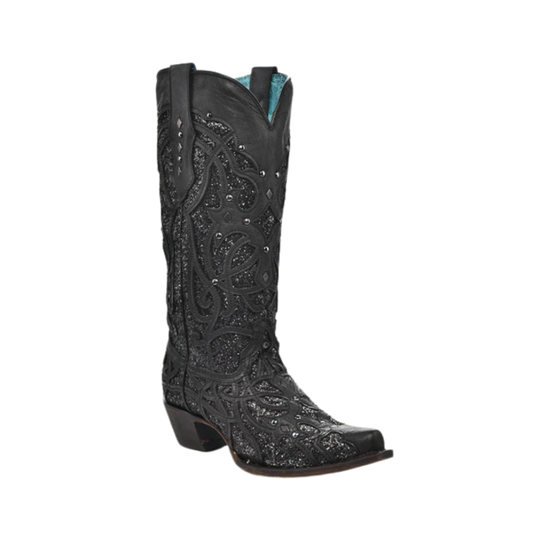 Corral Boots Women's Inlay And Studs Snip Toe Black Glitter Boots