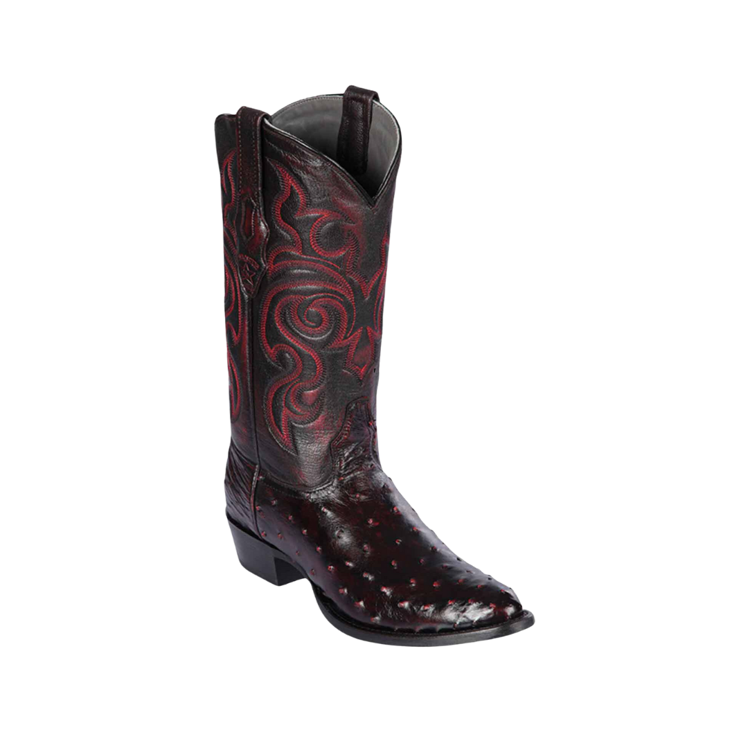 Los Altos Men's Round Full Quill Ostrich Black Cherry Boots