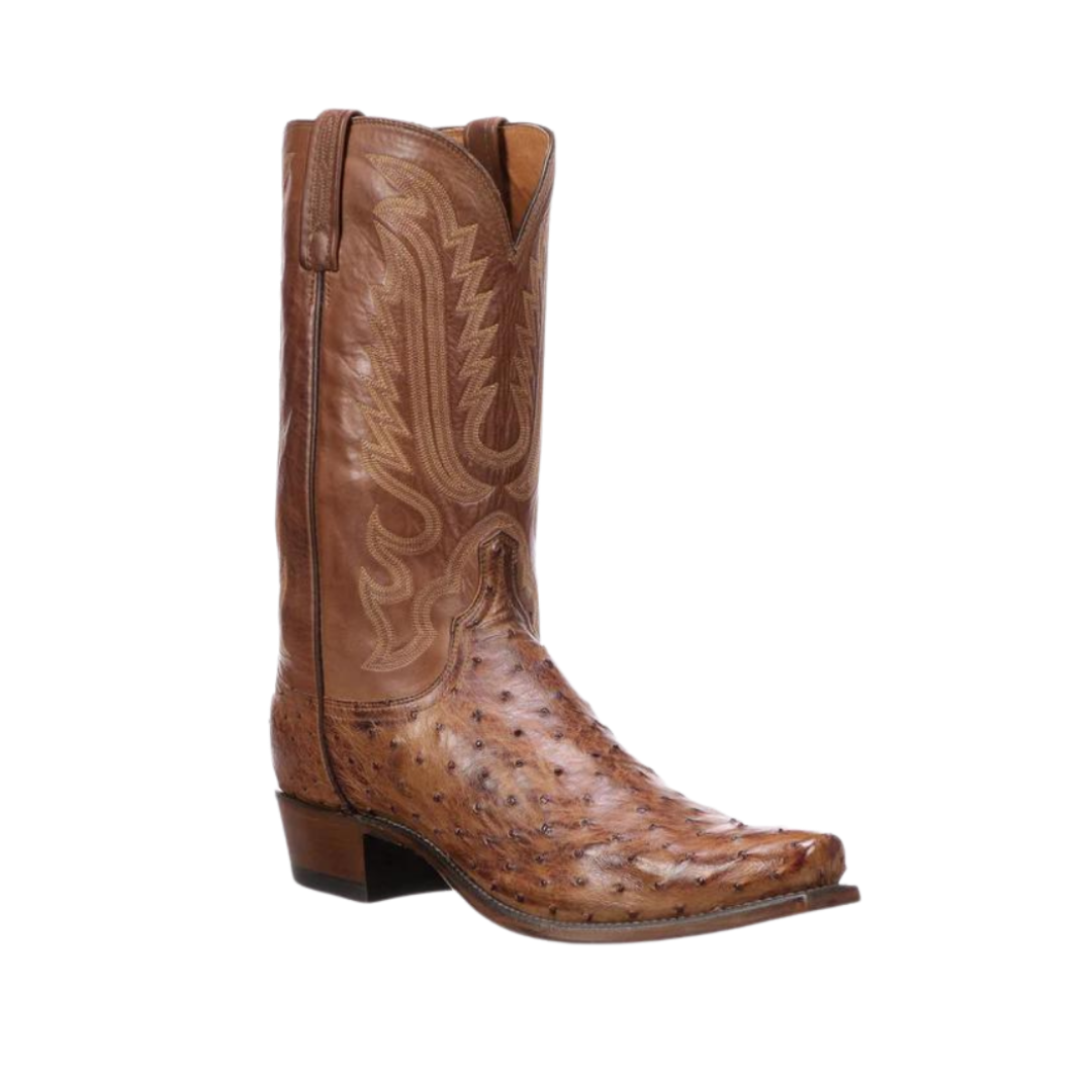 Lucchese Men’s Luke Full Quill Ostrich Brown Boots