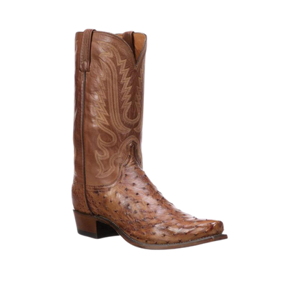 Lucchese Men’s Luke Full Quill Ostrich Brown Boots