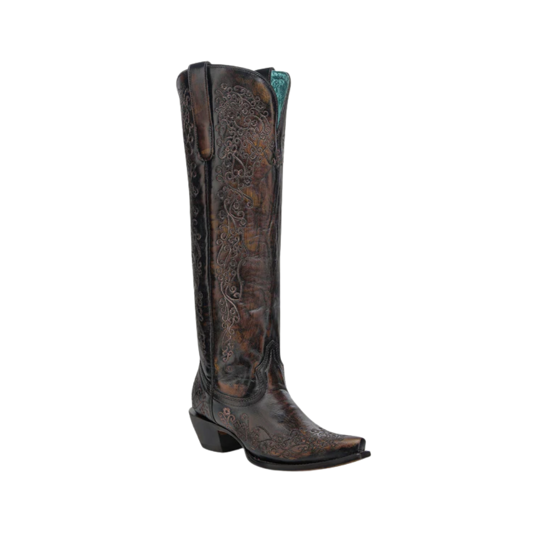 Corral Women's Floral Embroidery Black Honey Boots