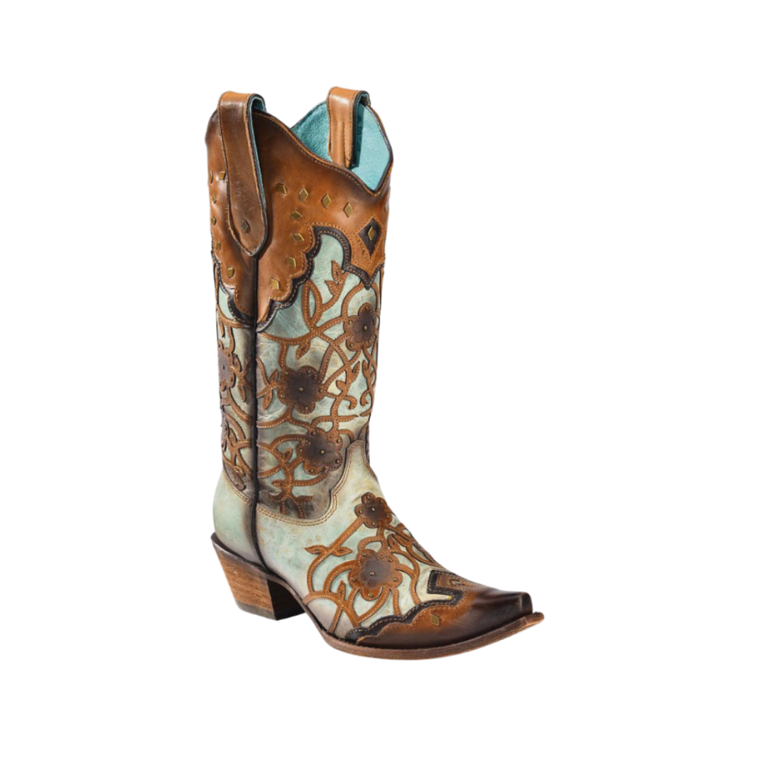 Corral Women's Mint Maple Flowers Overlay Brown Boots