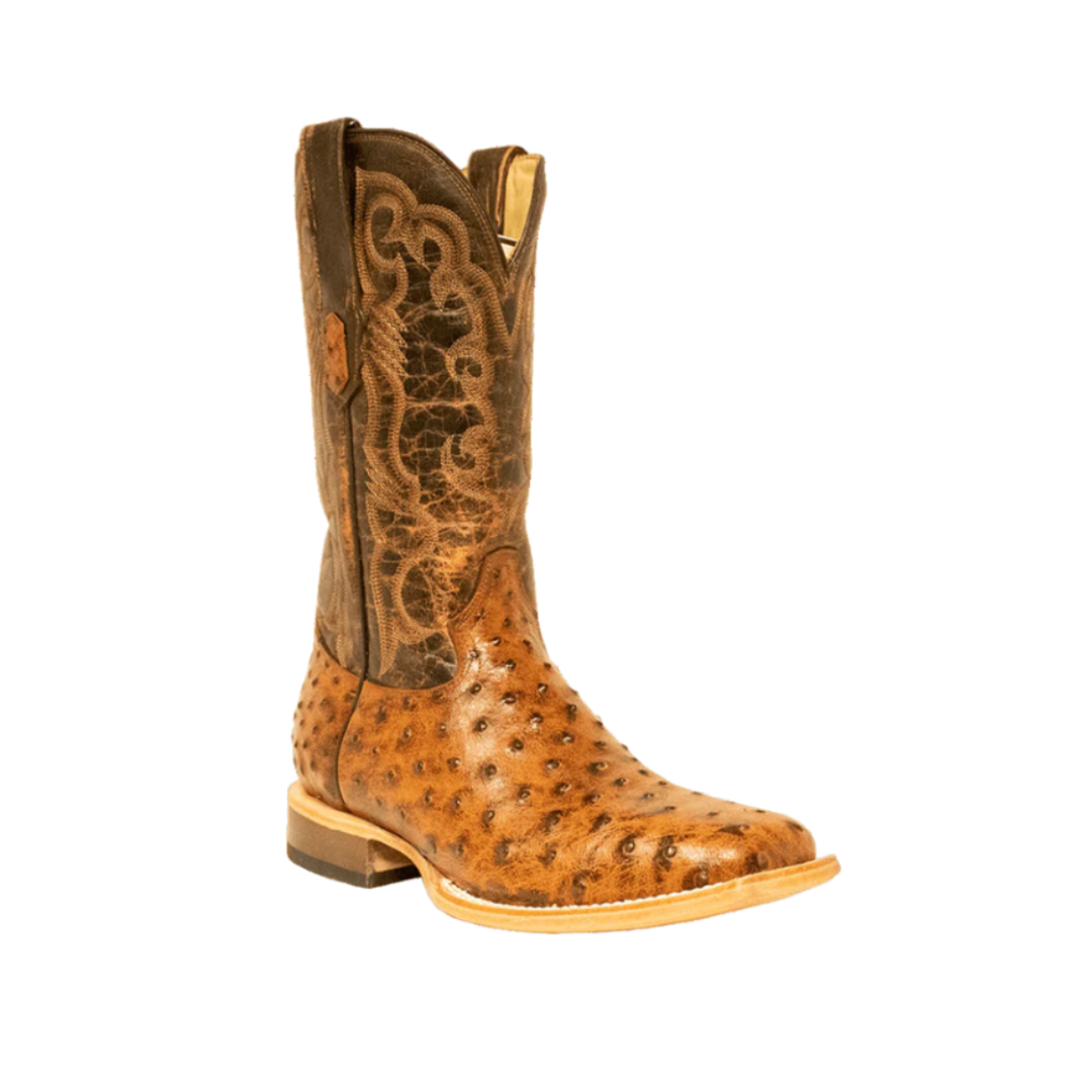 Boot Jack Men's Ostrich Print Square Toe Cognac Boots