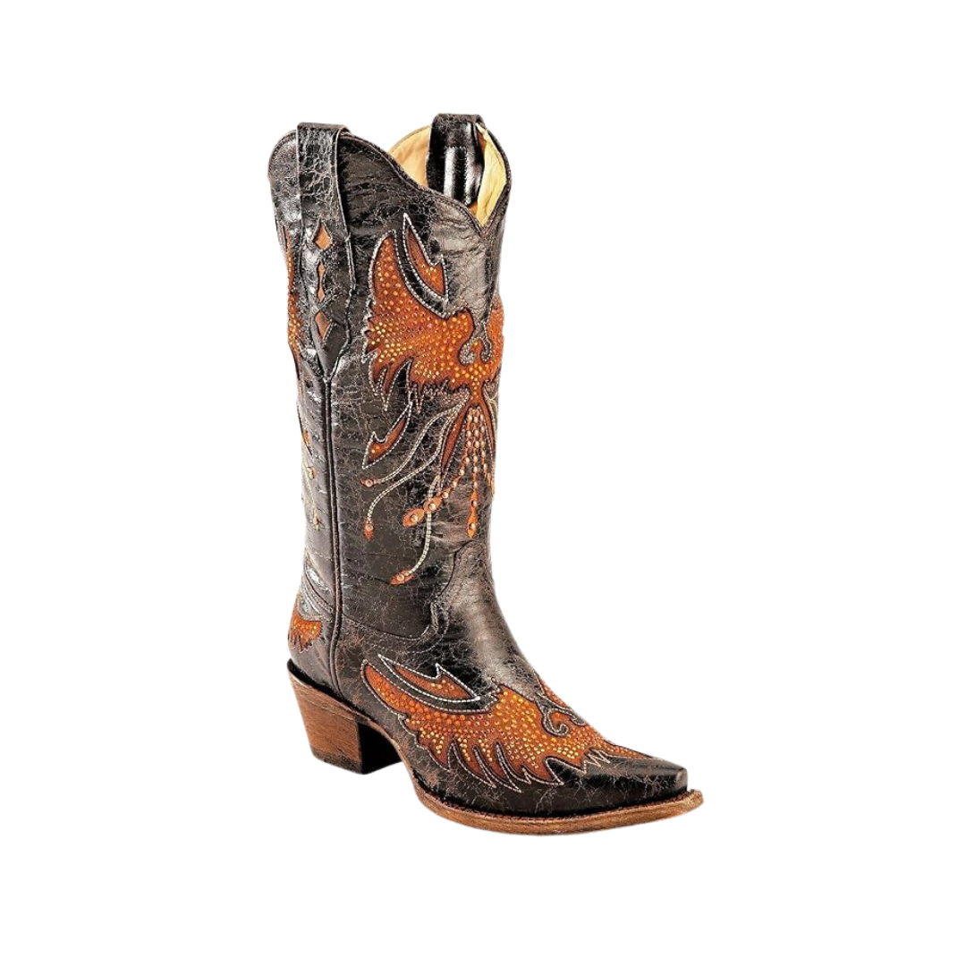 Corral Women's Black Eagle Inlays Leather Orange Boots