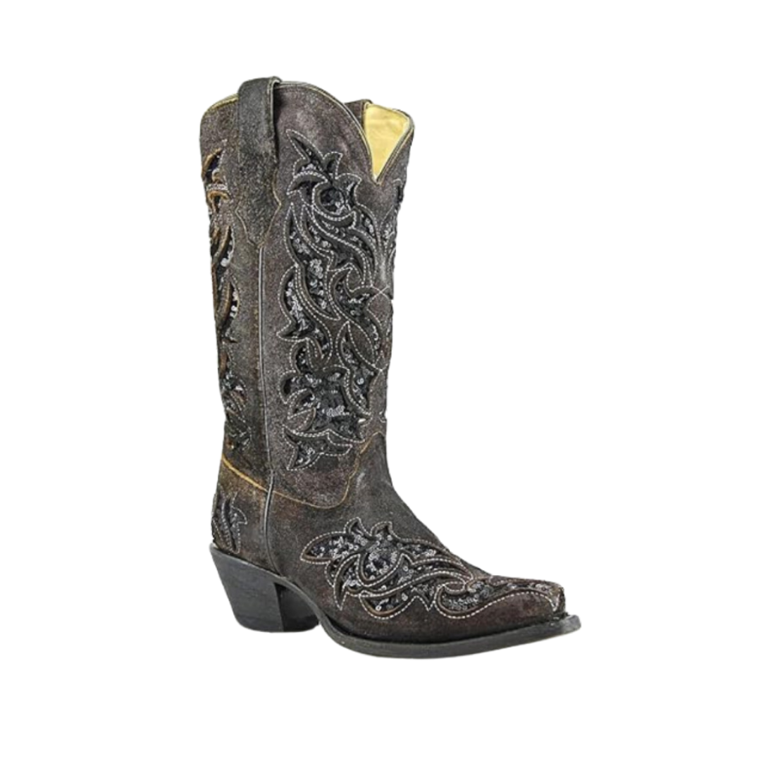 Corral Women's Inlay Sequins Snip Brown Boots