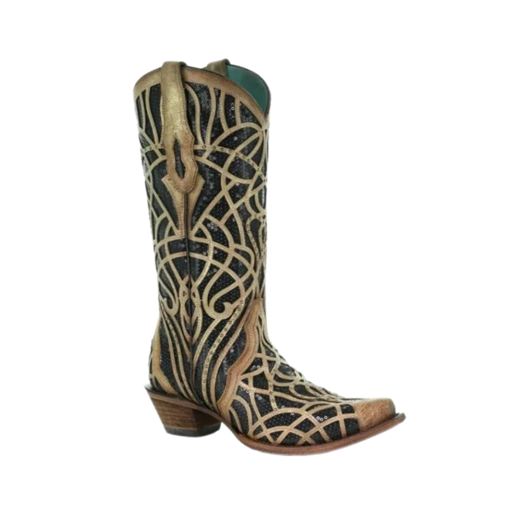 Corral Women's Gold Glitter Inlay Black Boots