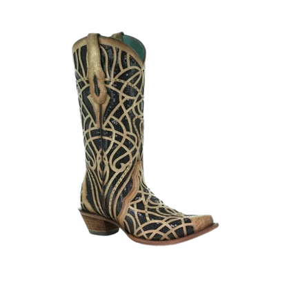 Corral Women's Gold Glitter Inlay Black Boots