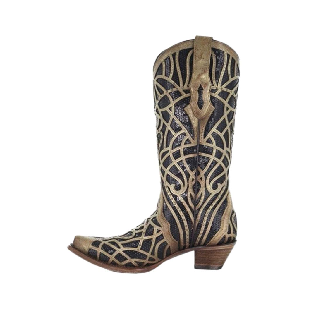Corral Women's Gold Glitter Inlay Black Boots