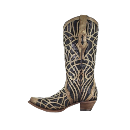 Corral Women's Gold Glitter Inlay Black Boots