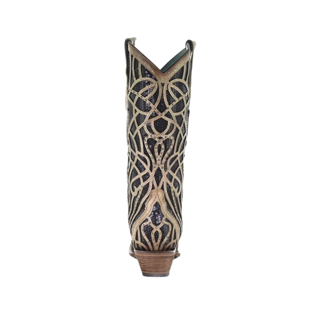 Corral Women's Gold Glitter Inlay Black Boots
