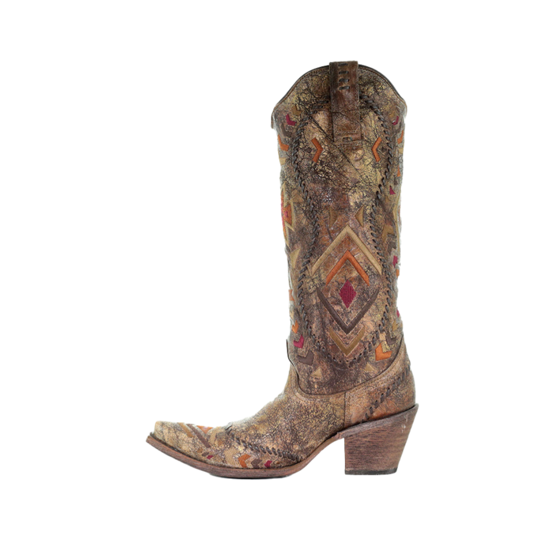 Corral Women's Aztec Embroidered Whipstitched Brown Boots